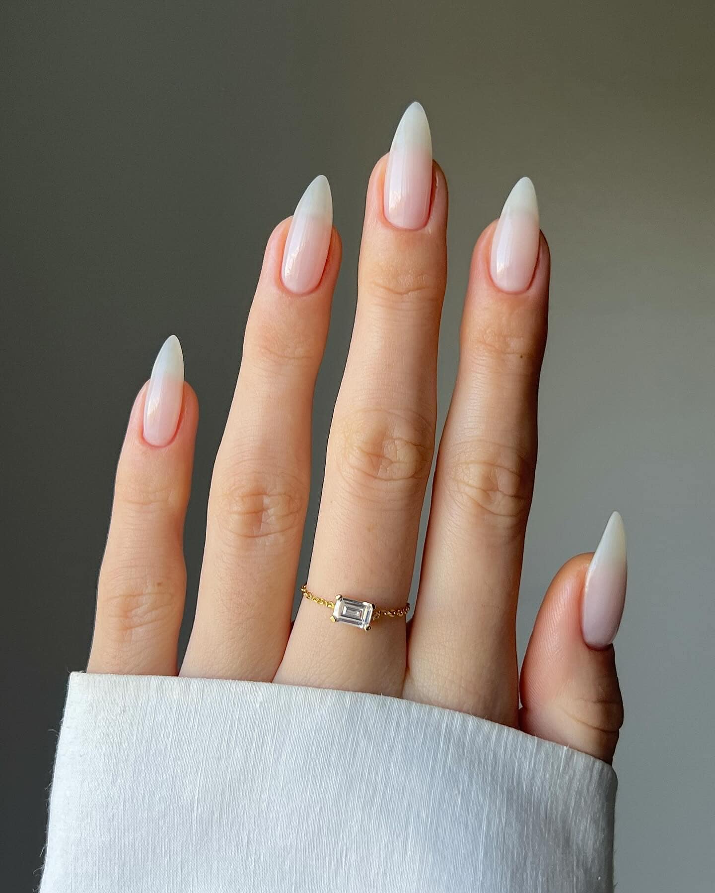 Translucent ombre almond nails, soft and ethereal