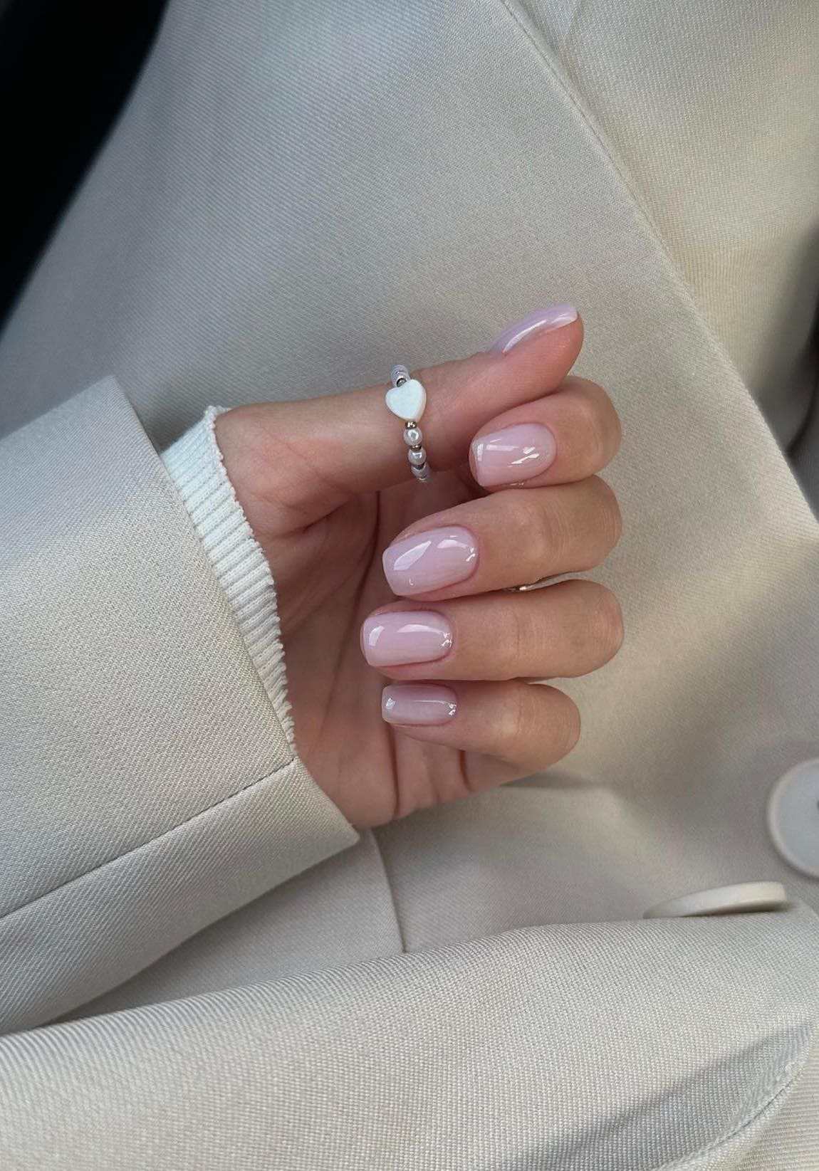 Pale pink square nails, simple elegance
