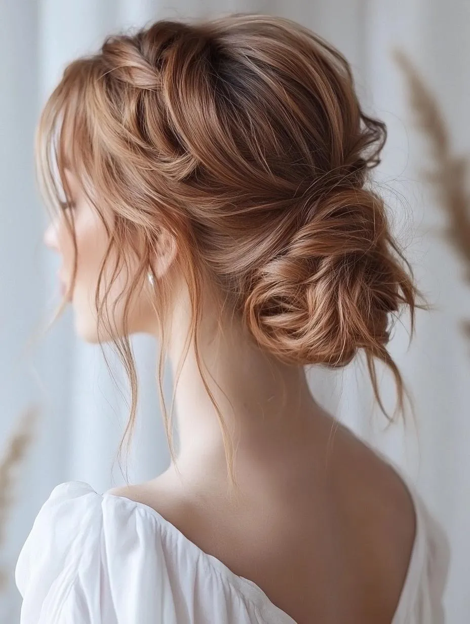 Braided low bun with soft texture