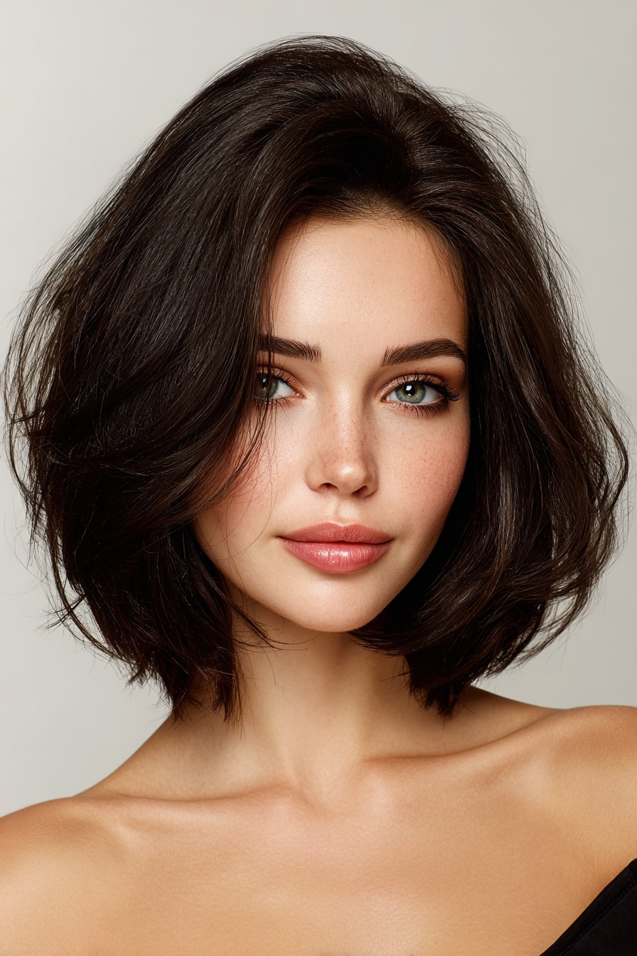 Voluminous bob haircut with sleek finish