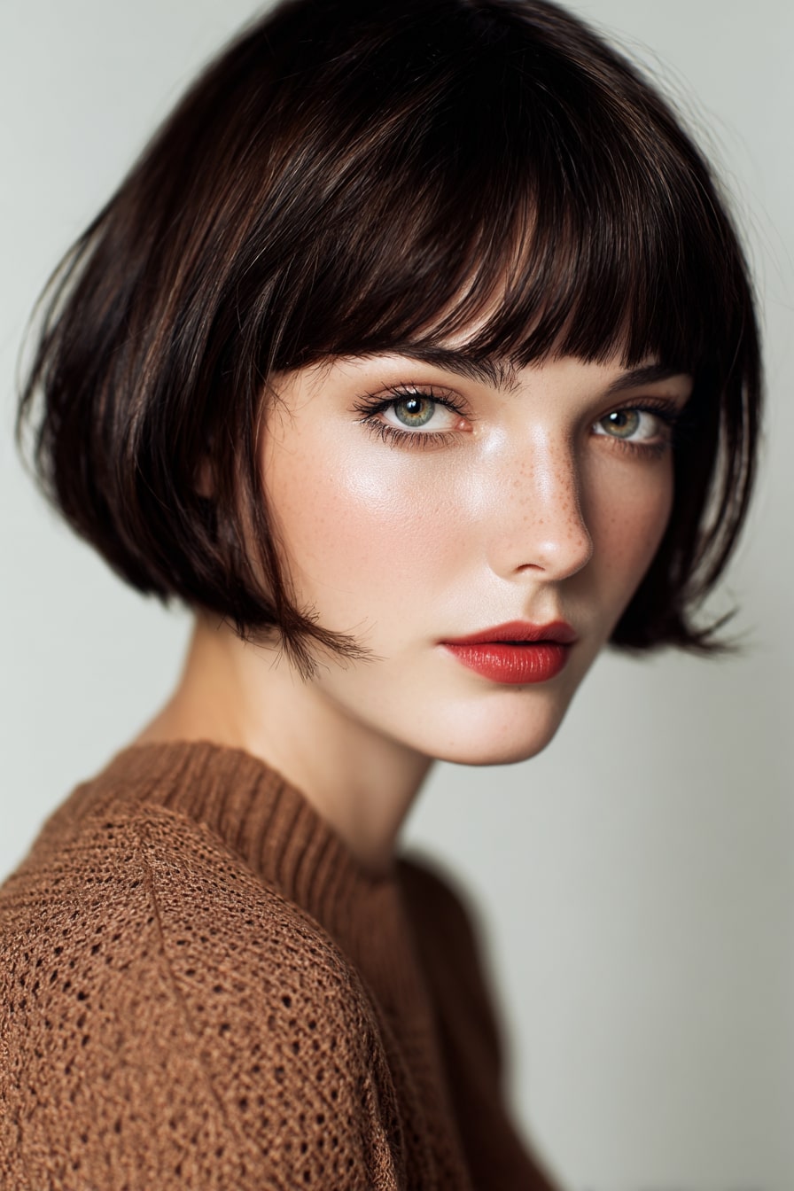 Polished bob with wispy bangs for medium hair