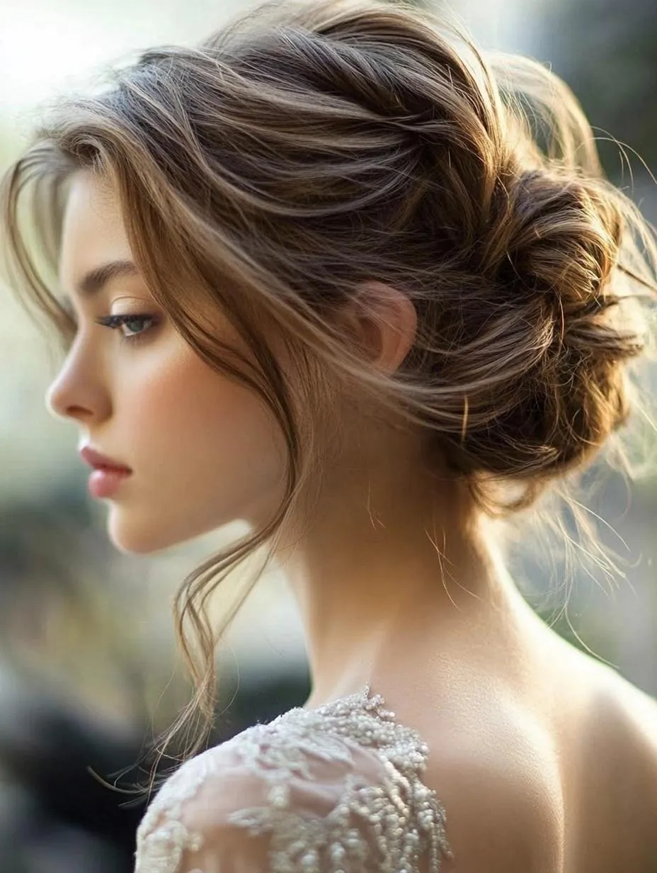 Romantic twisted updo with loose waves