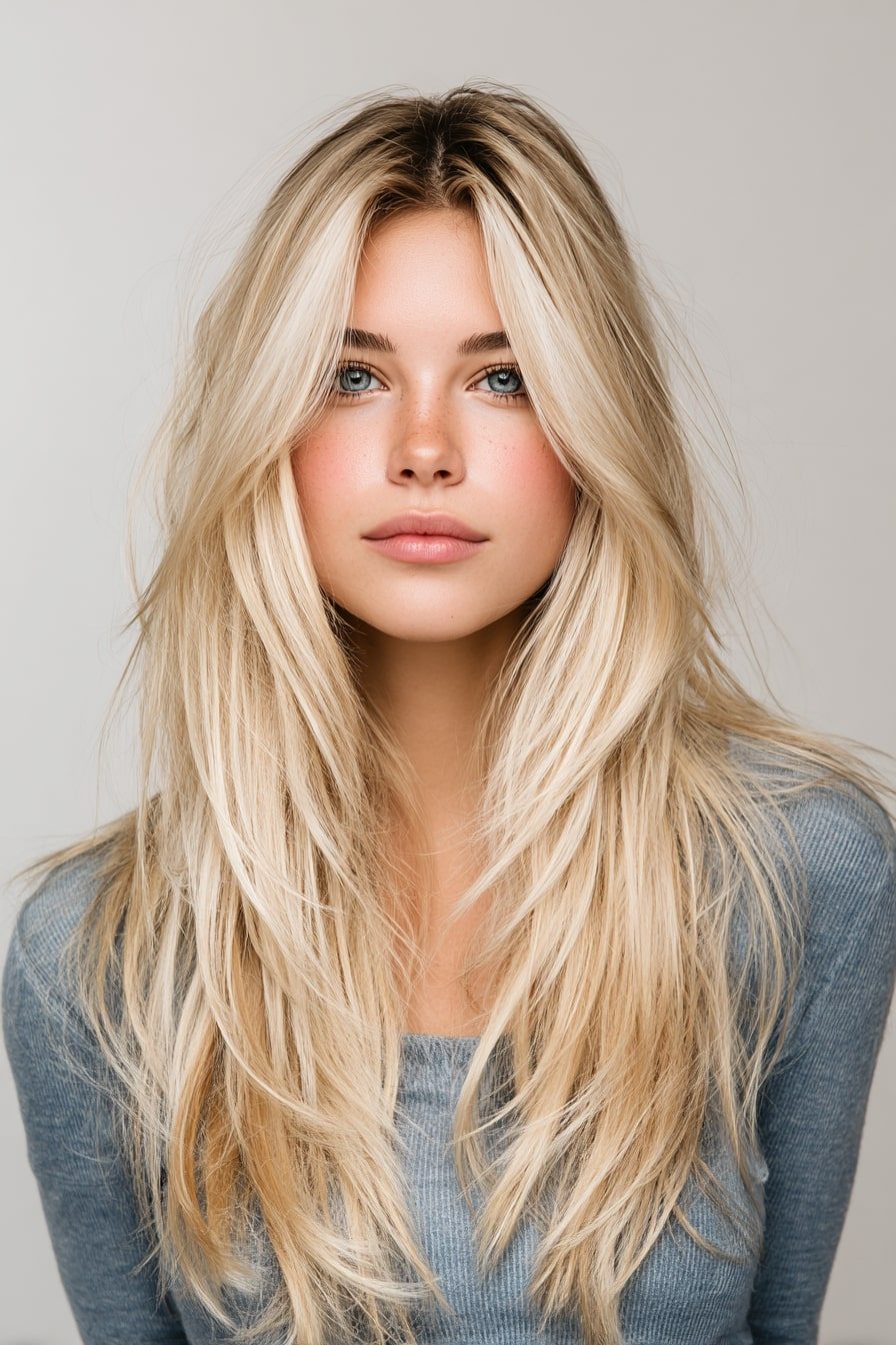 Long layers with face-framing highlights