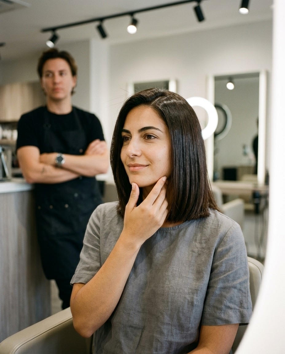 Sleek lob with natural shine
