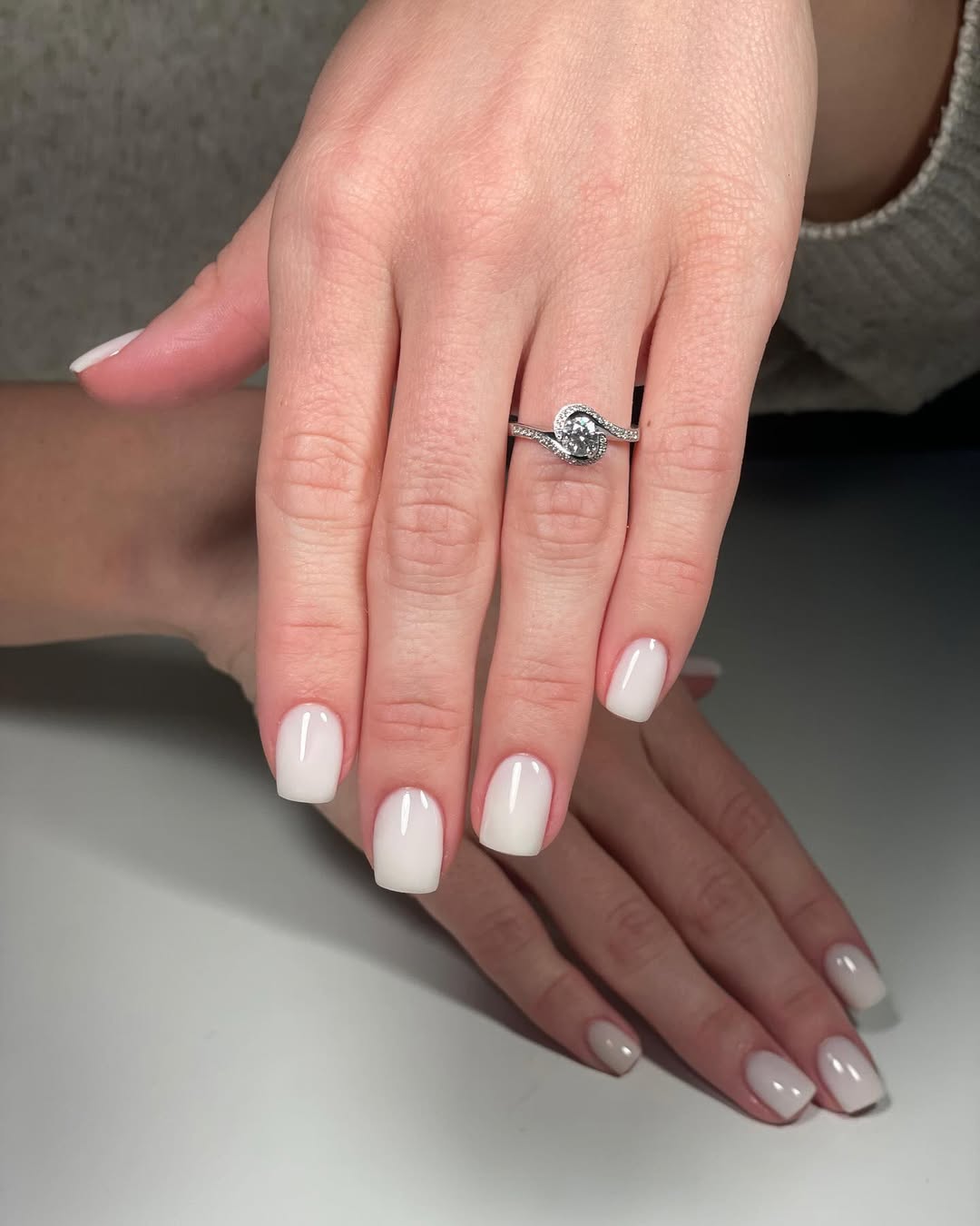 Milky square nails, short length, versatile and elegant