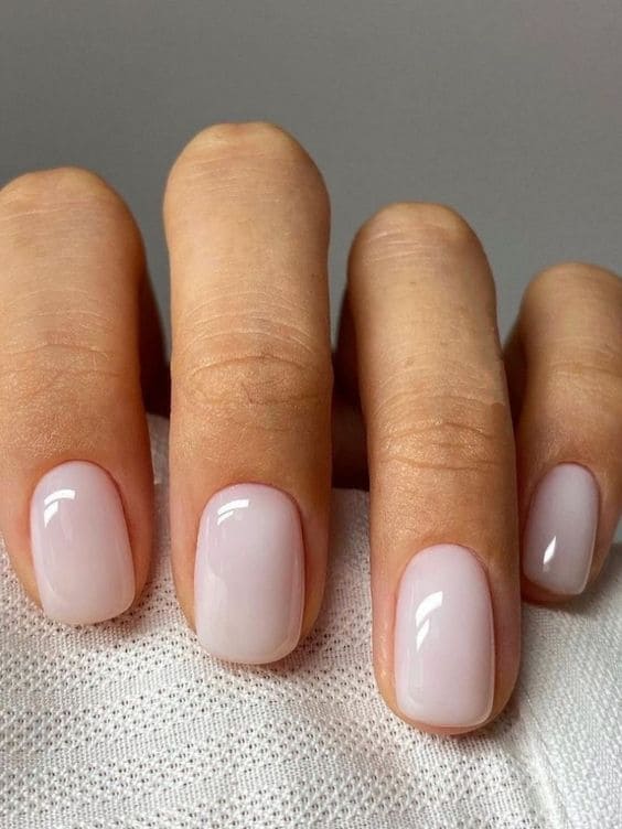 Short squoval milky nails, natural and versatile