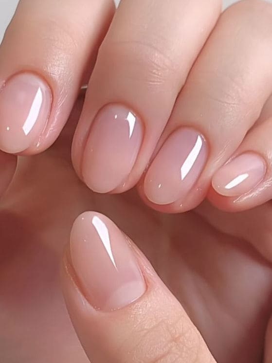 Milky nude oval nails, classic and versatile