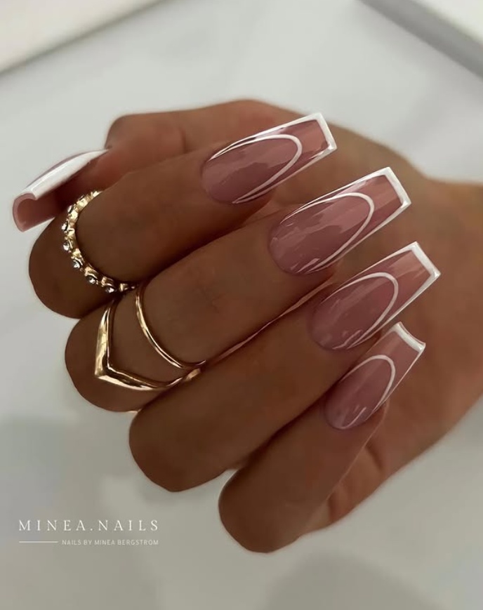 Milky coffin nails, bold lines, modern and edgy