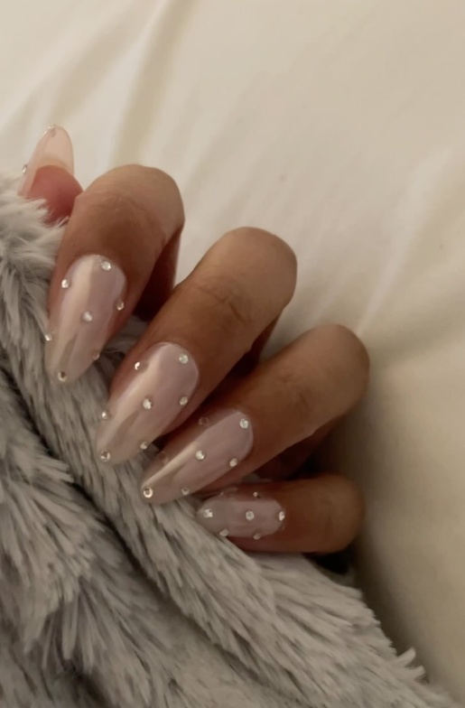 Milky nails with pearls, elegant and sophisticated