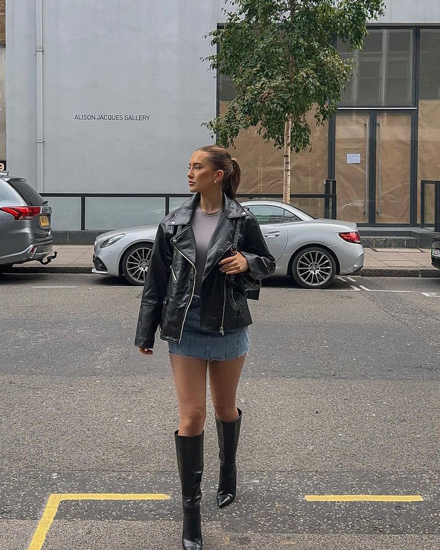 Leather jacket and knee-high boots