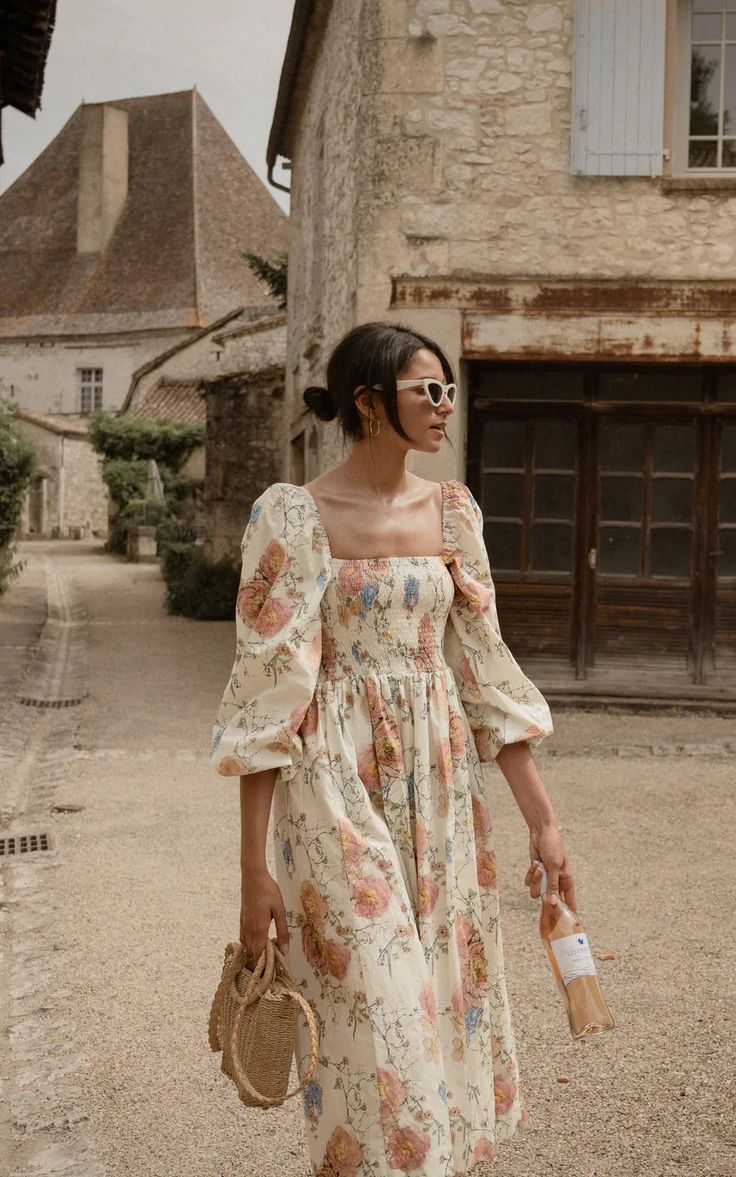 Floral smocked dress with puff sleeves