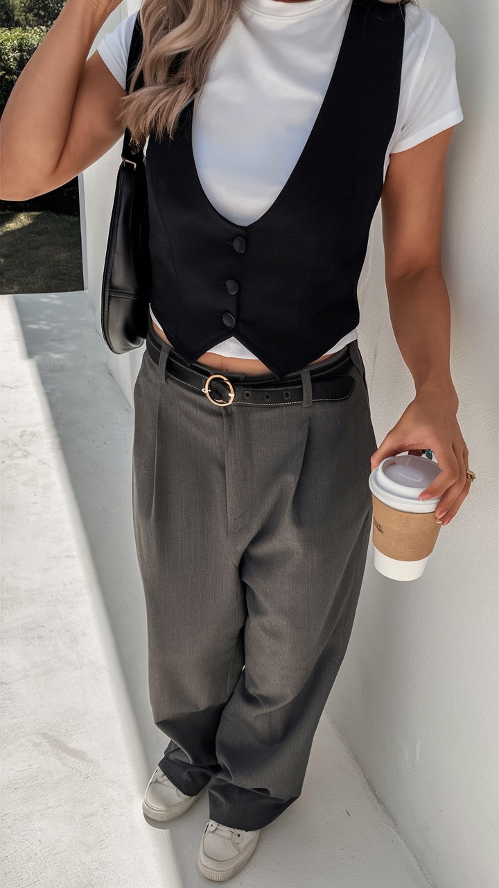 Vest with relaxed trousers
