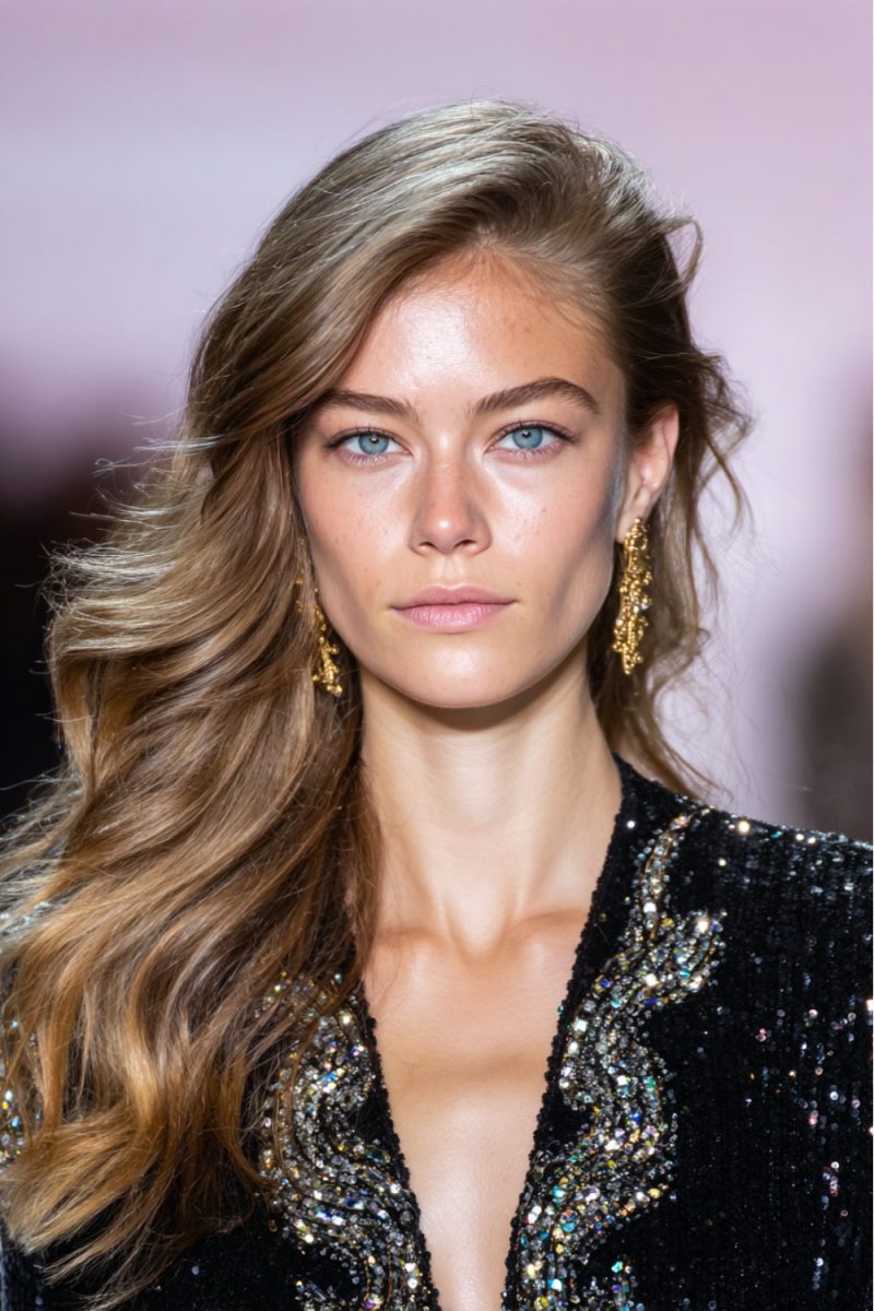 Subtle glamour waves with money piece highlights