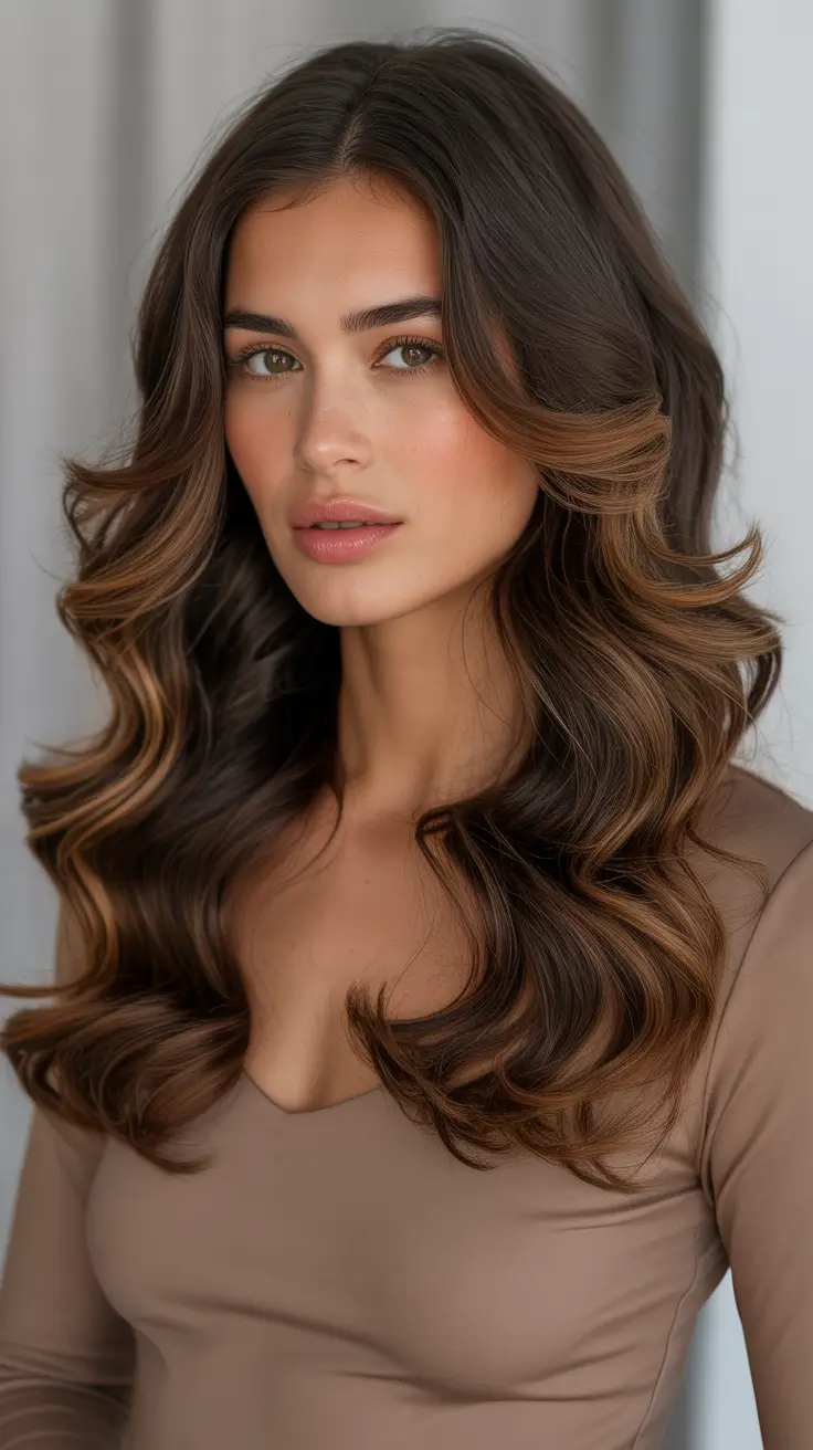 Glossy brown waves with subtle highlights