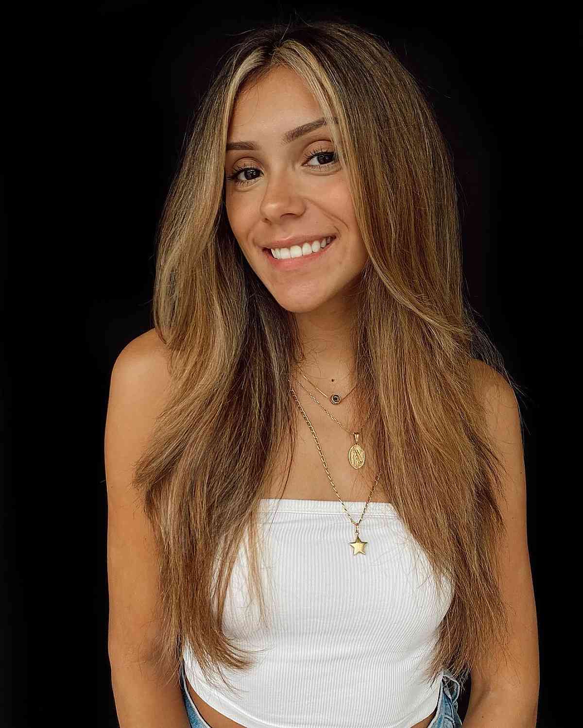 Long layers with soft blonde highlights