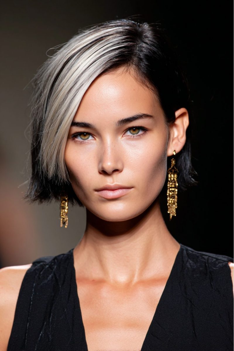 Edgy bob with silver streak