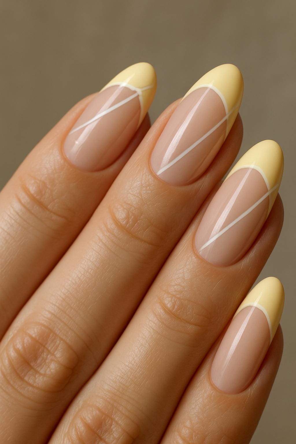 Yellow French manicure with lines