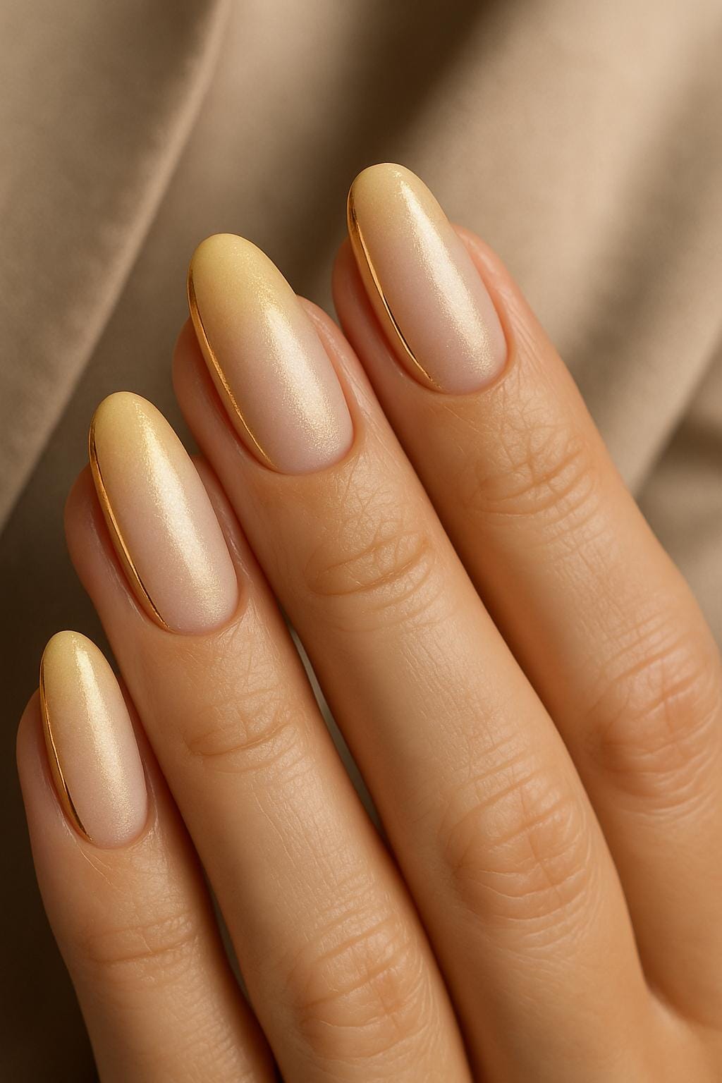 Pearlescent nude nails with oval shape