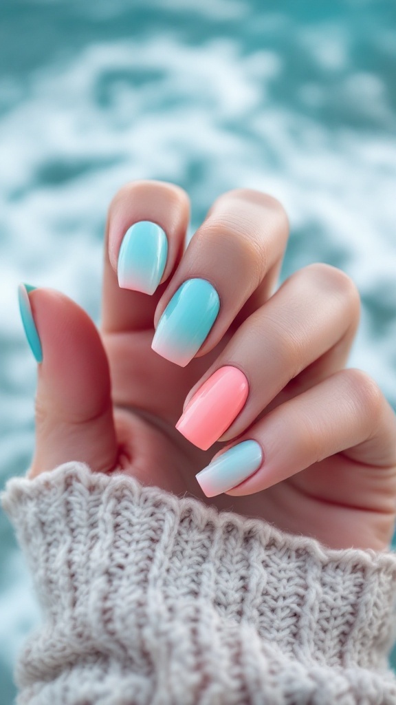 Pastel ombre square nails, beachy vibe