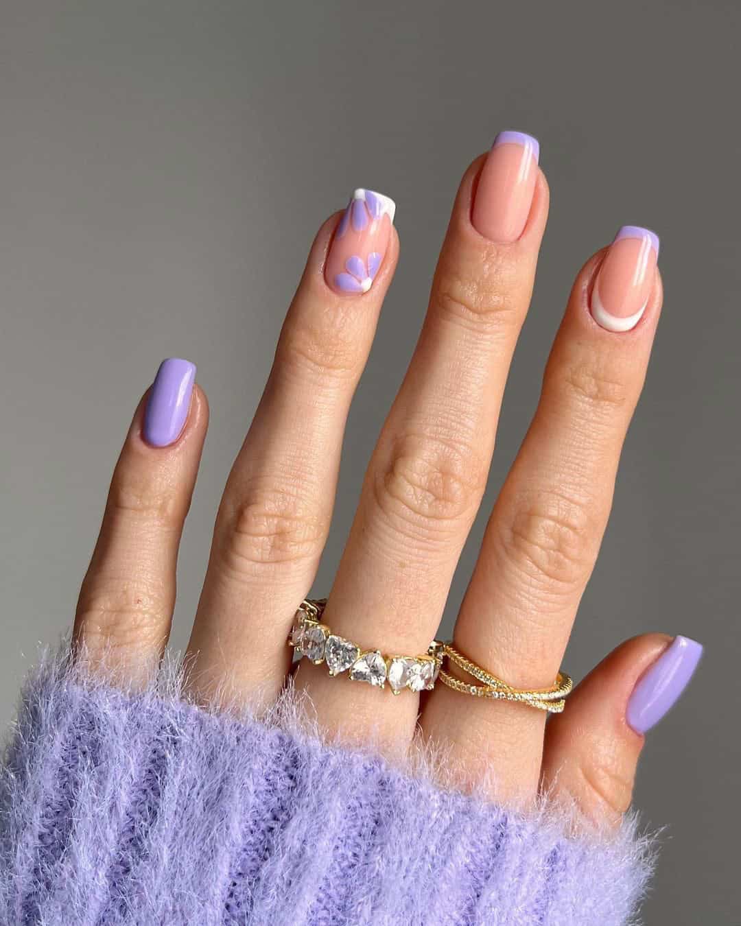 Pastel square nails with floral accents