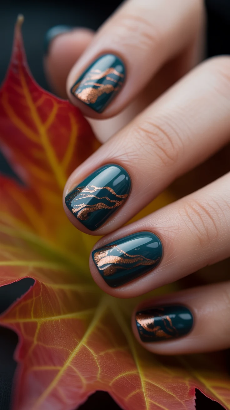 Twilight copper wave nails with autumn vibes and Pinterest appeal.