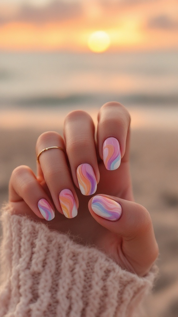 Sunset gradient waves with a dreamy effect.