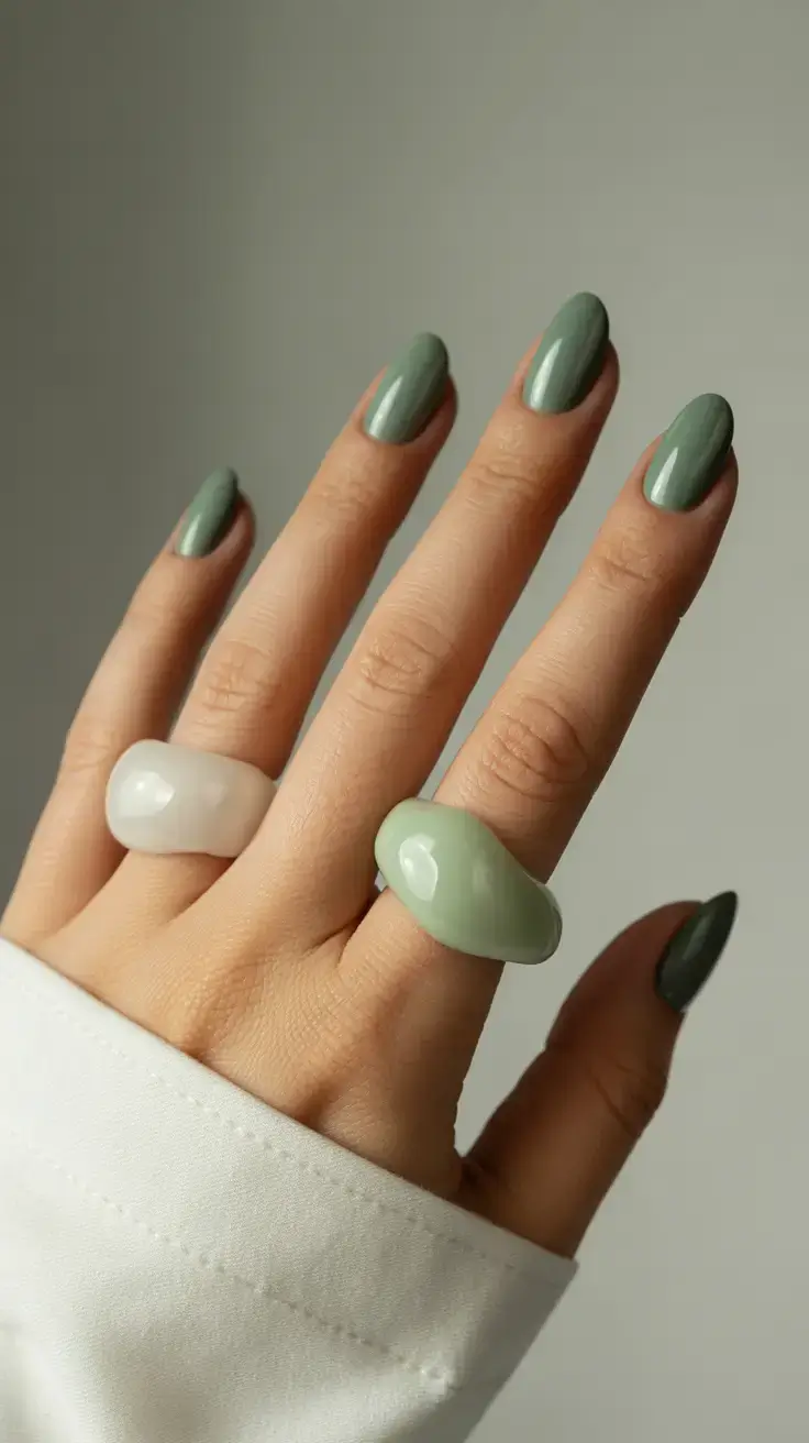 Matte sage nails with a serene and elegant look.