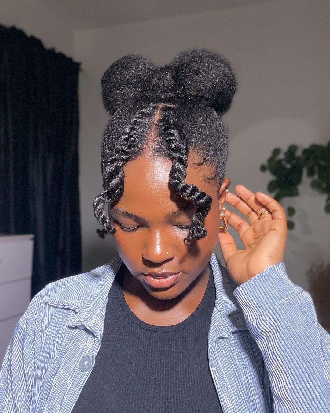 Double buns with twists hairstyle
