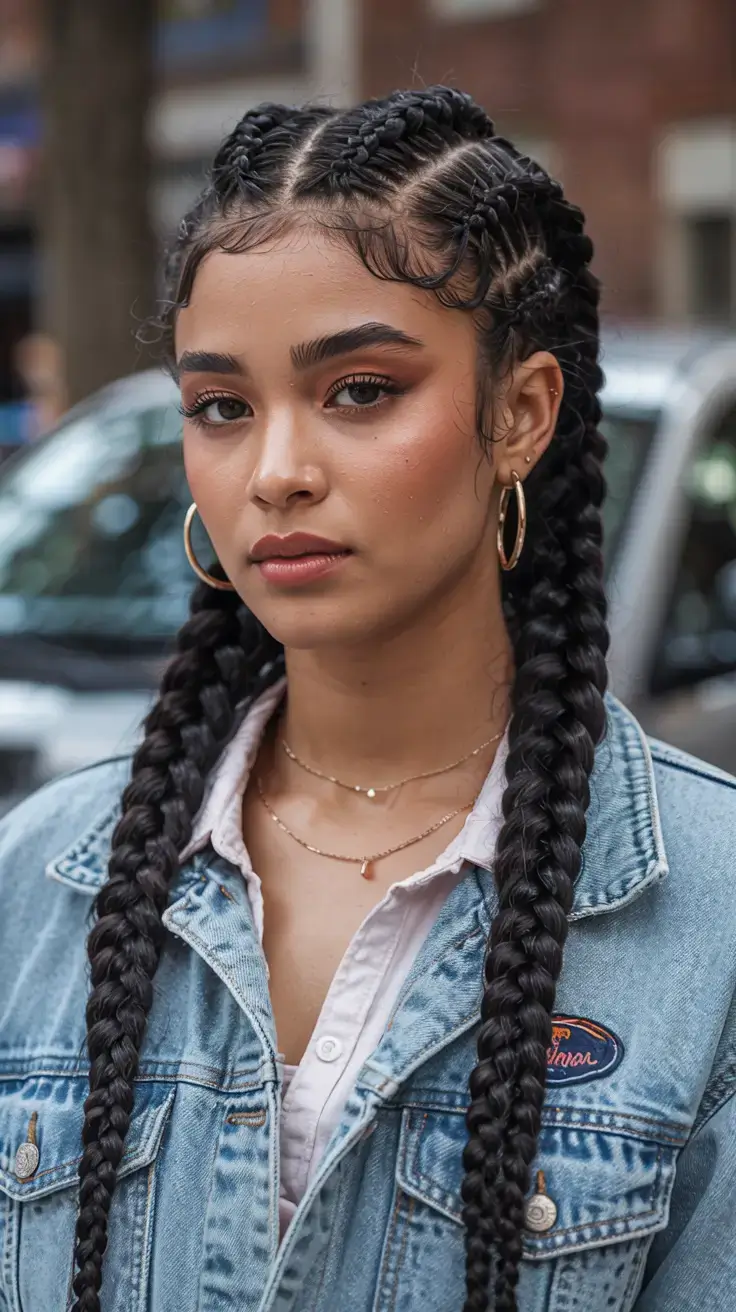 Long braids with center part