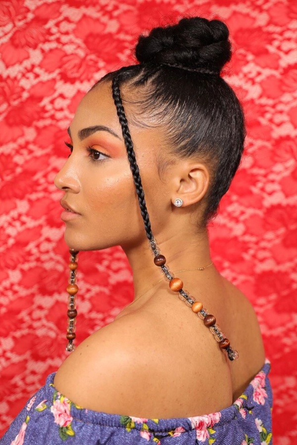 High bun with beaded braids