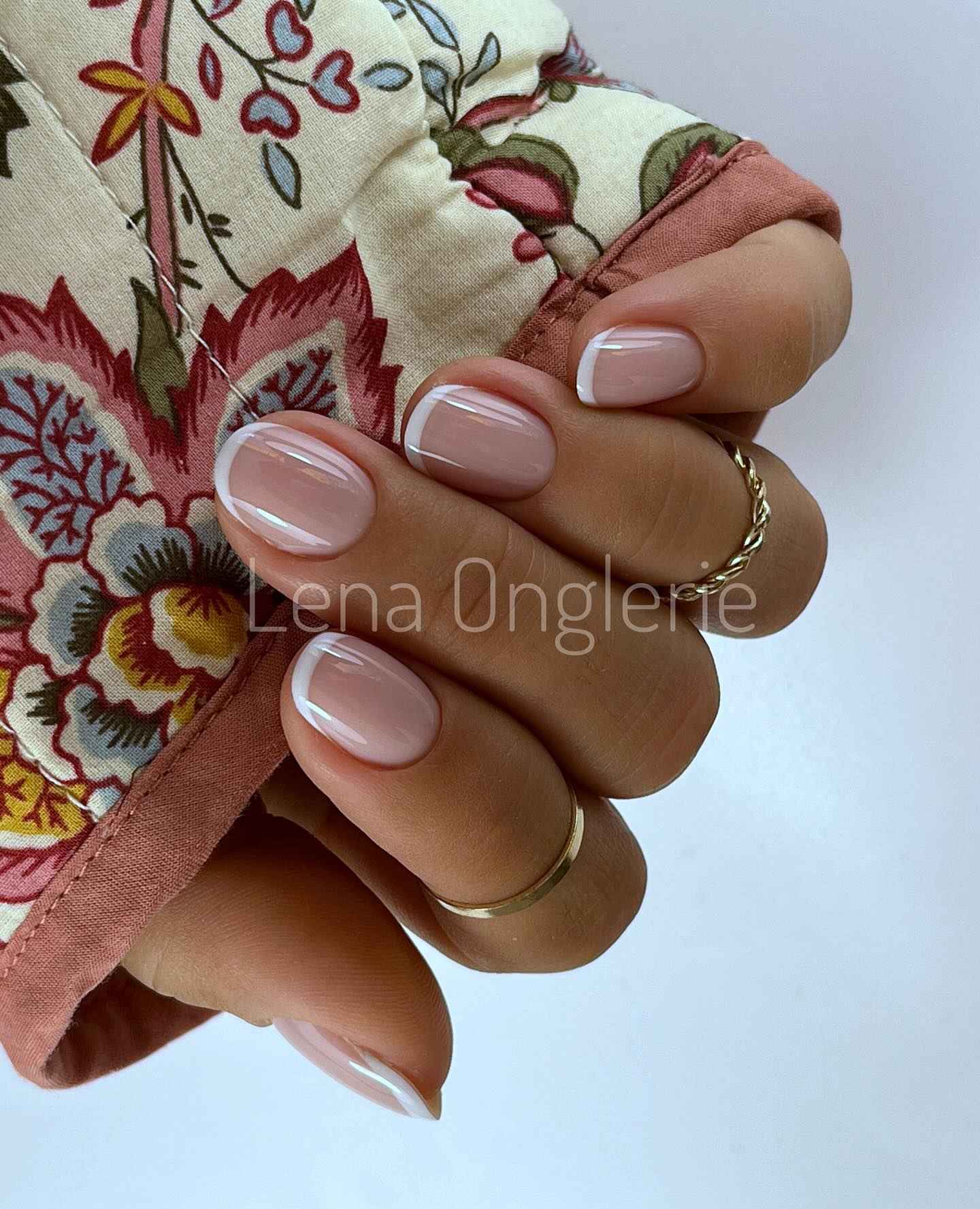 Short nails with half-moon design