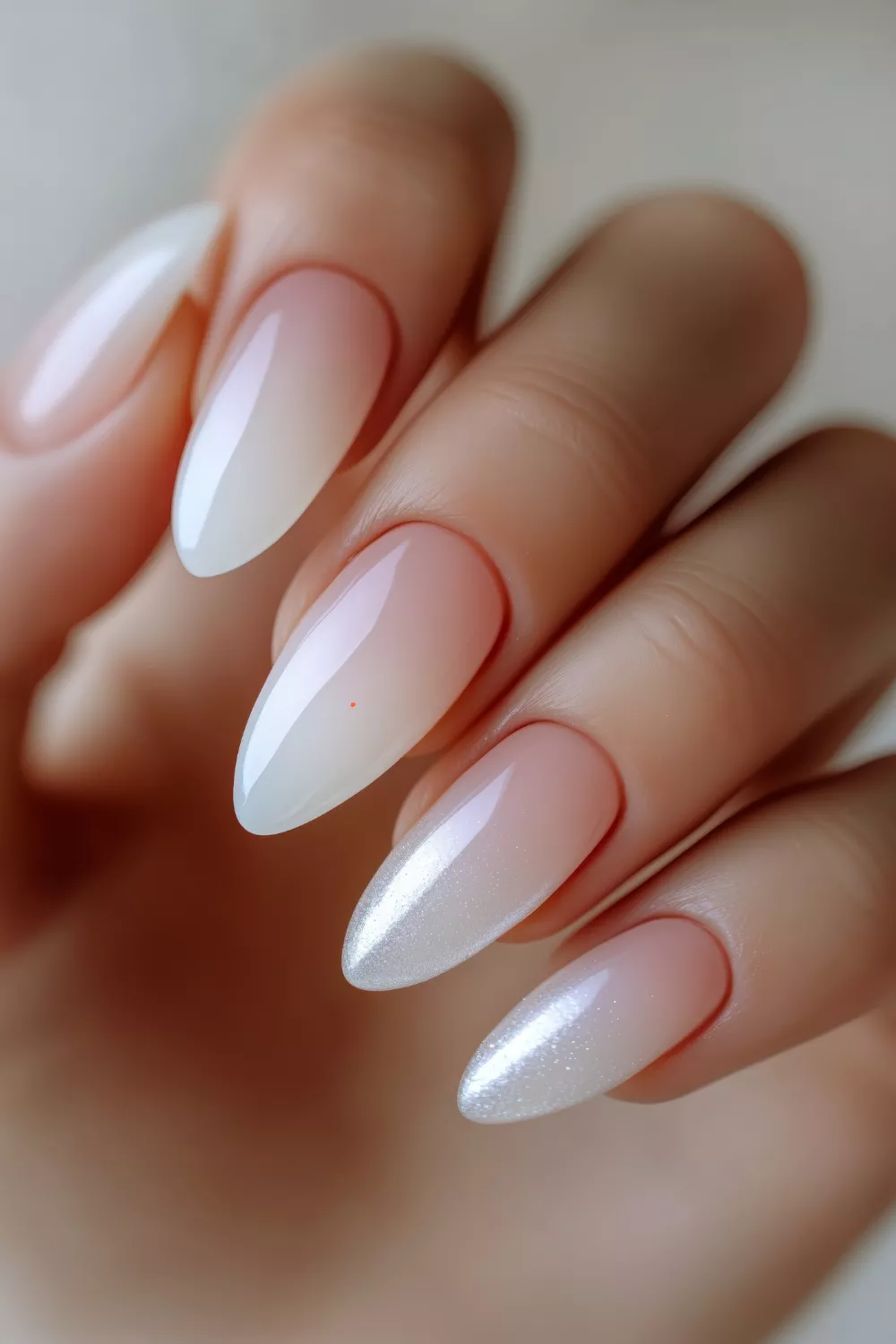 Almond nails with ombre shimmer