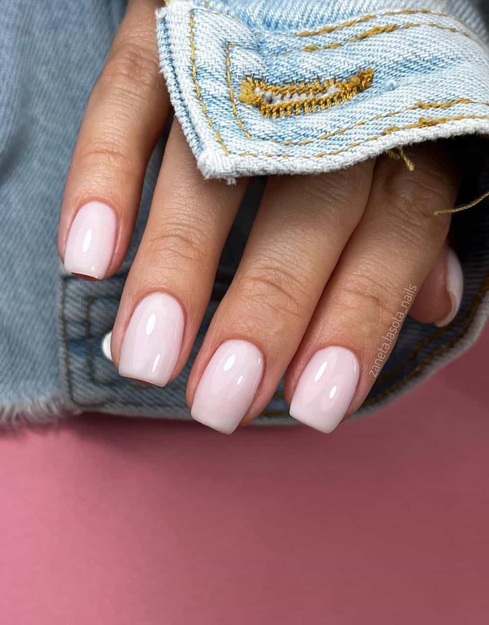 Glossy soft pink squoval nails