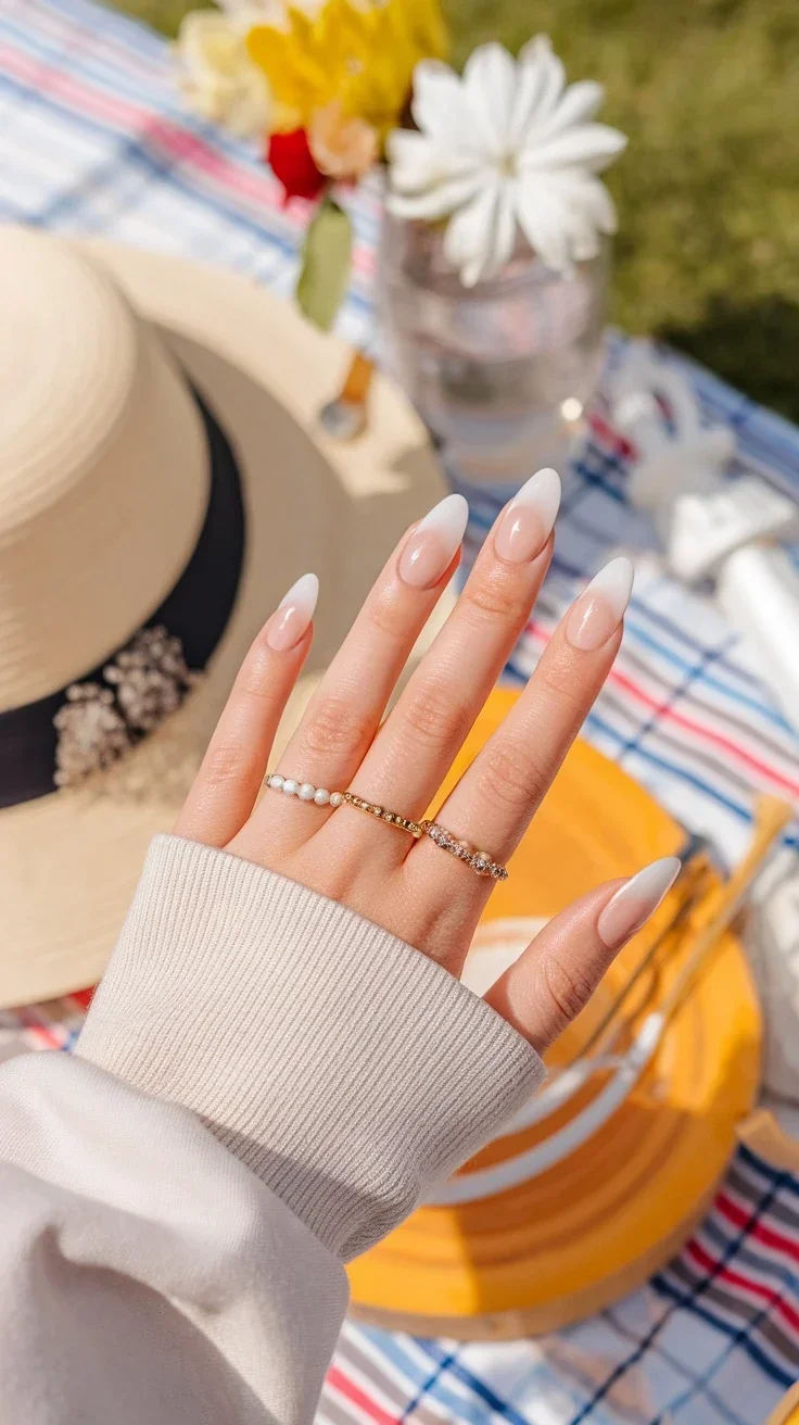 Soft ombre neutral nails, almond shape, elegant gradient