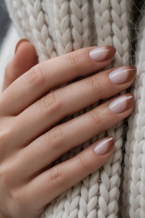 Chocolate tip nails, almond shape, chic twist