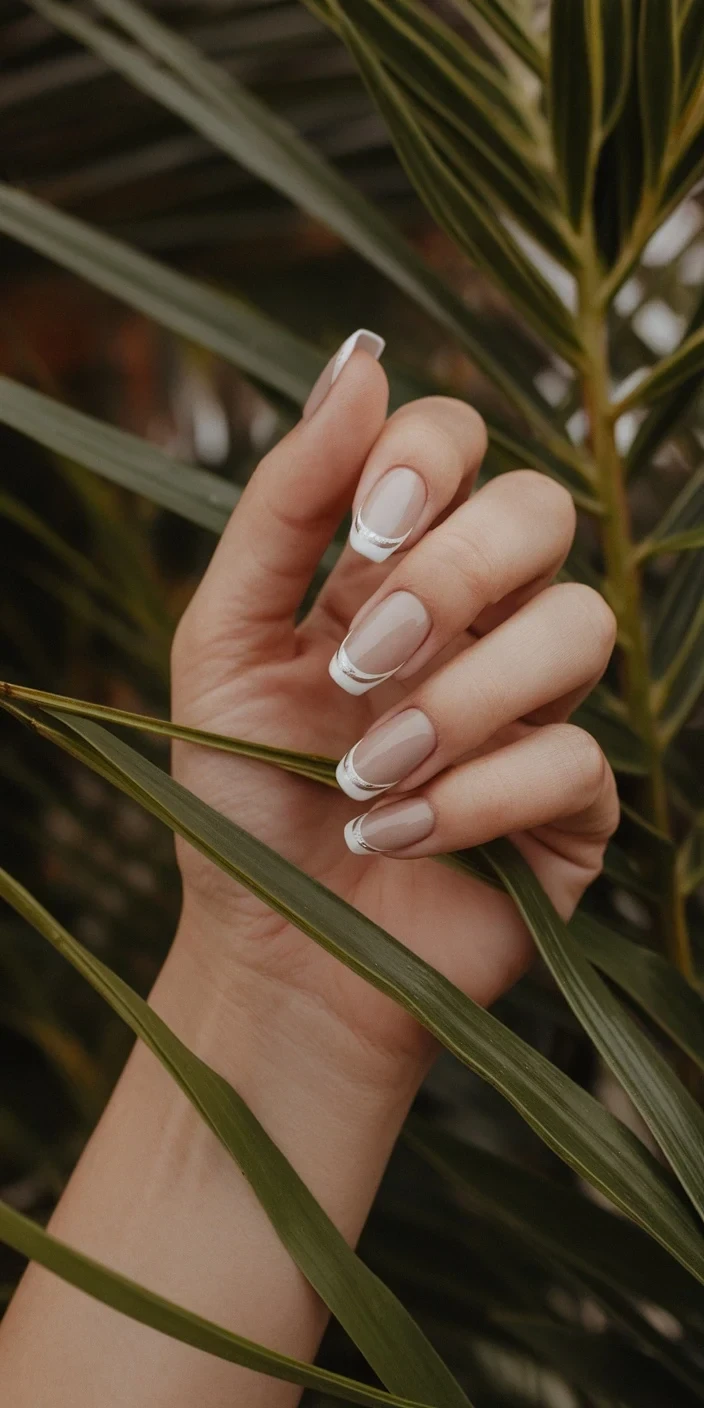 Modern French nails, square shape, elegant style
