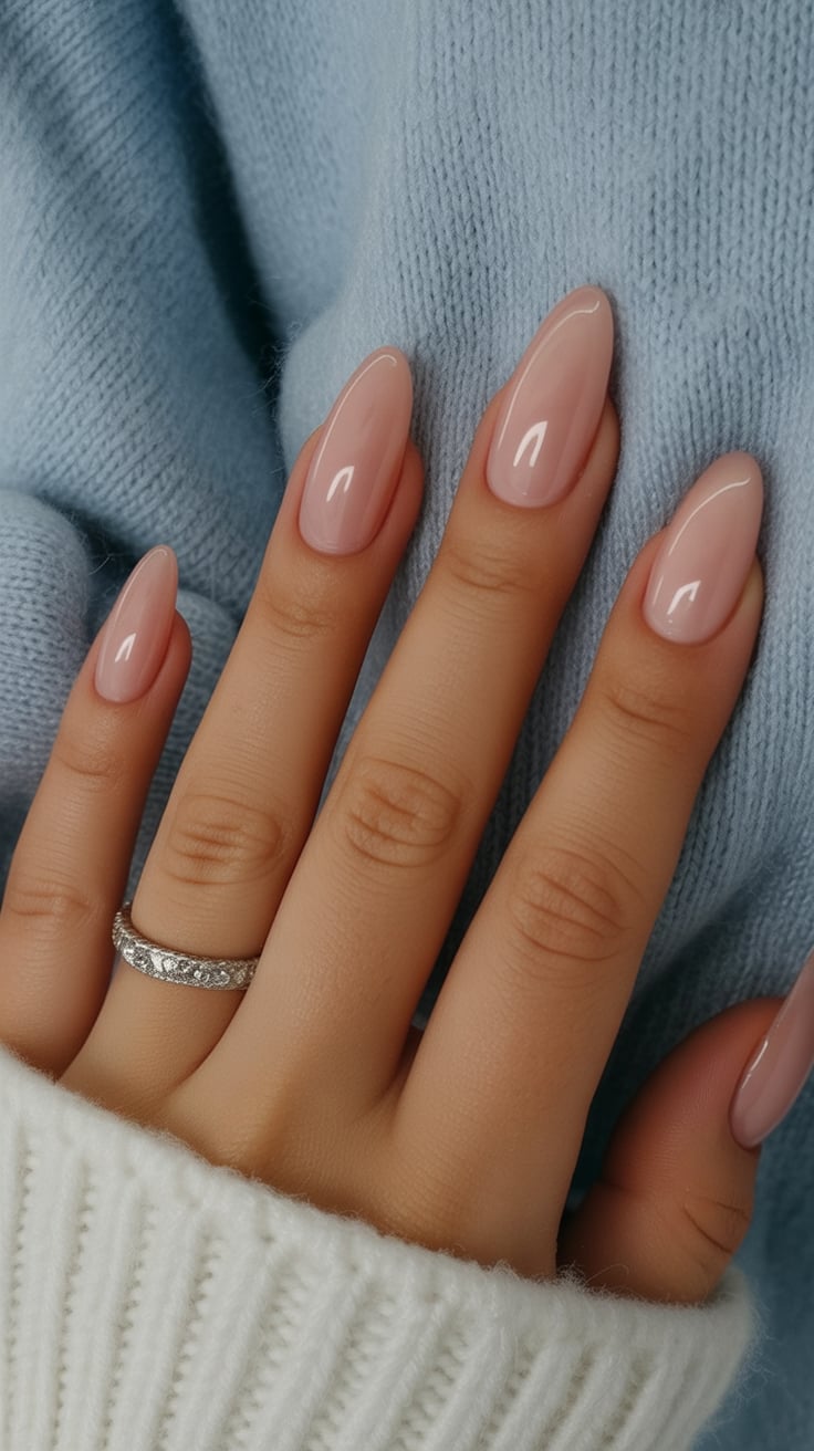 Classic nude almond nails, timeless beauty