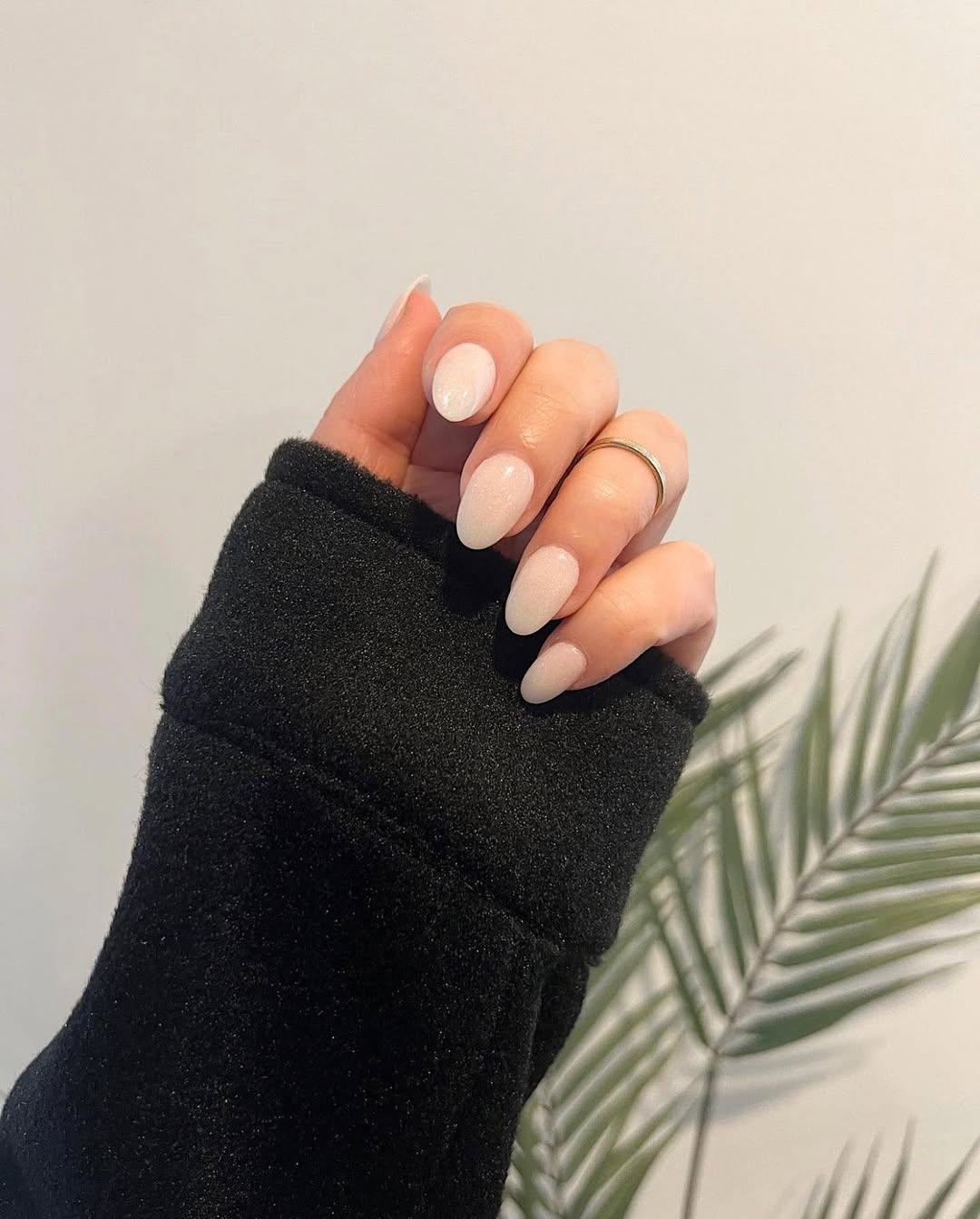 Soft almond nails, warm neutral tone