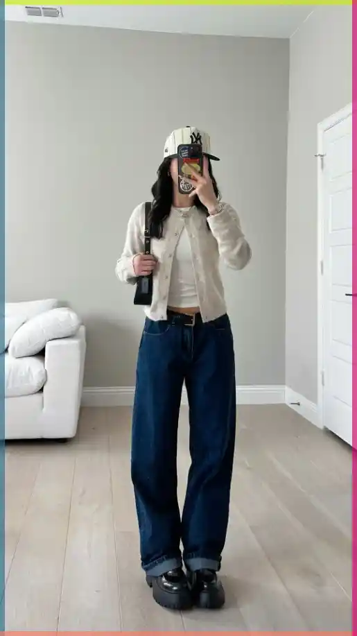 Casual denim and jacket look with cap