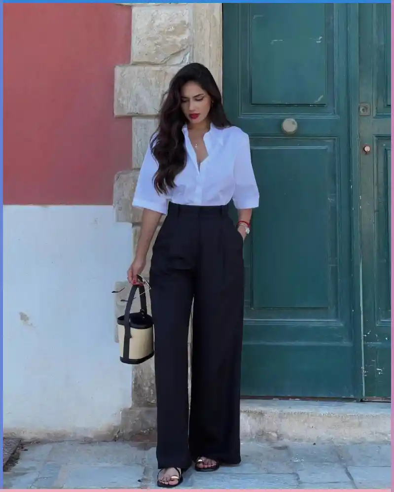 White shirt and black trousers for elegant simplicity