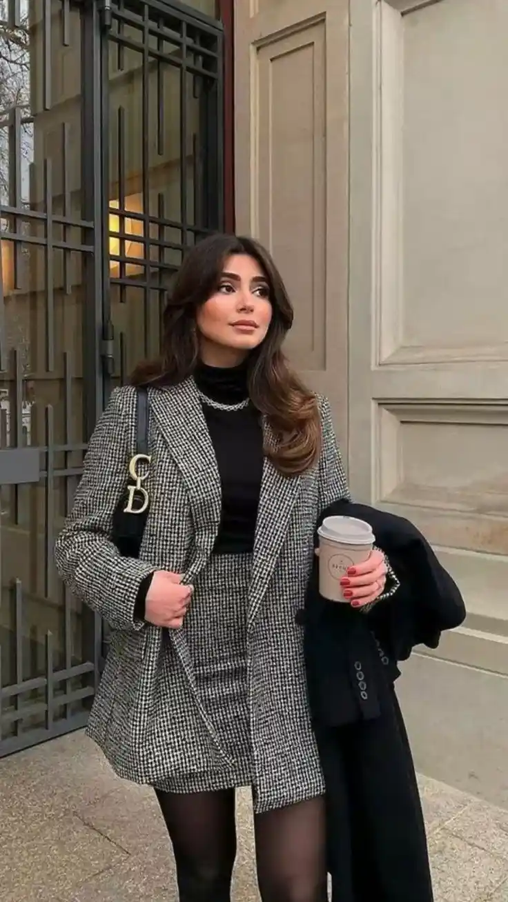 Tweed blazer and skirt set for sophisticated workwear