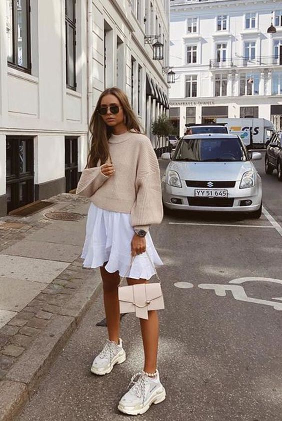 Cozy sweater with layered skirt for transitional weather
