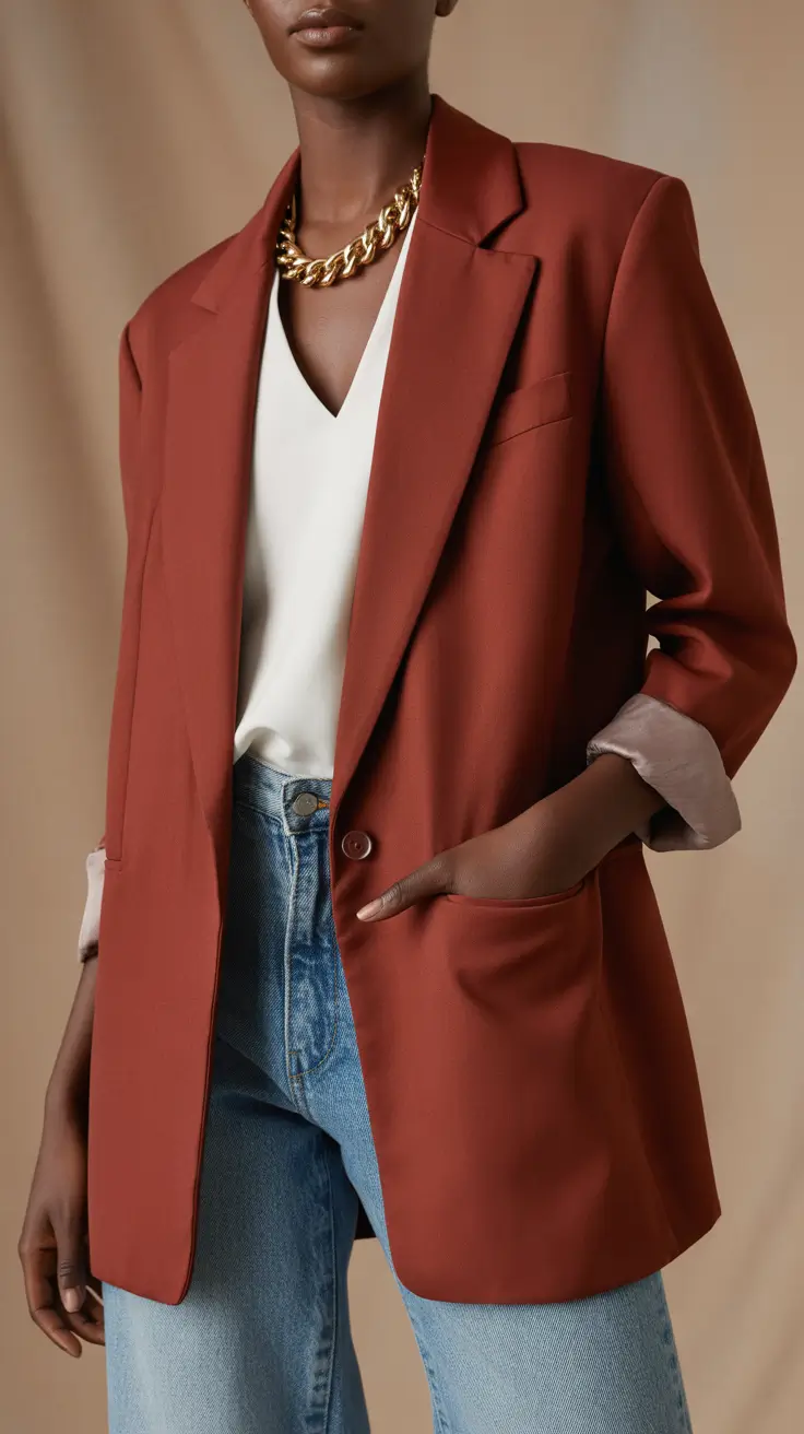Statement blazer with casual jeans