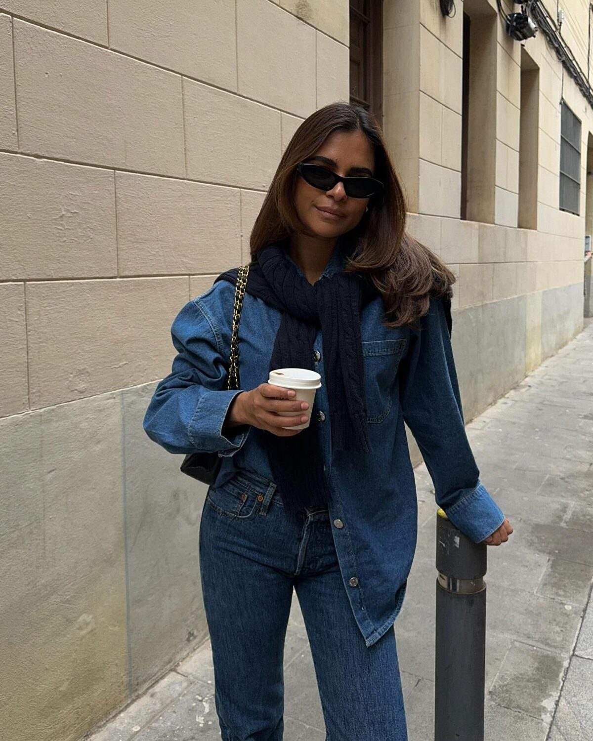 Denim shirt and jeans combination