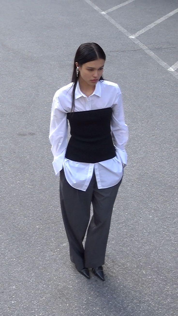 White shirt with black corset and trousers