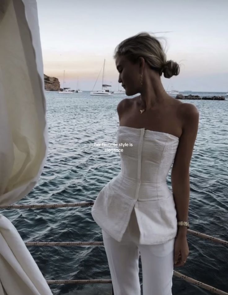 White peplum top with trousers