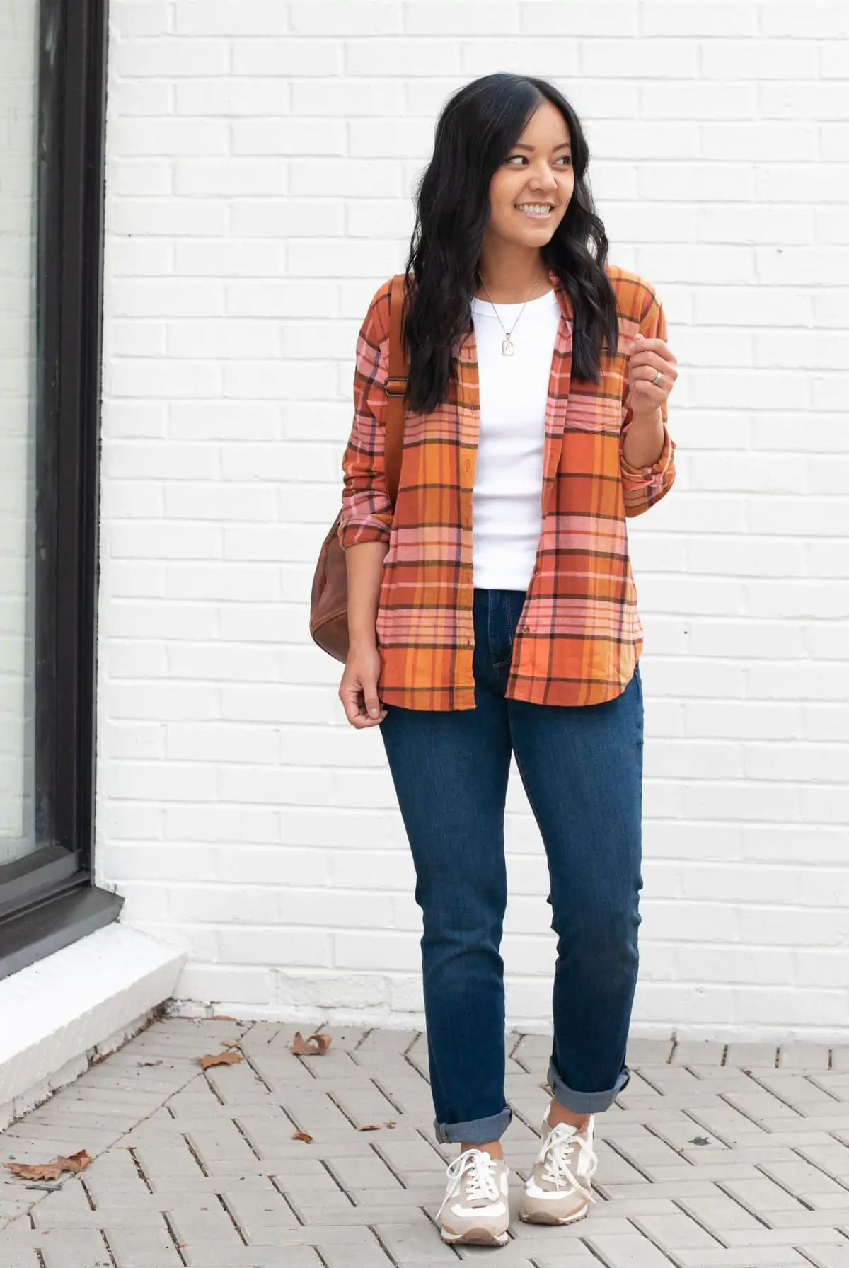 Plaid shirt with denim, relaxed school outfit