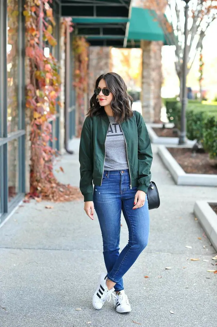 Bomber jacket with jeans, street-style school outfit