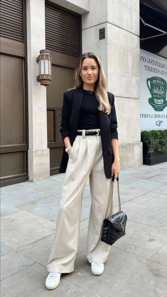 Blazer with wide trousers, smart casual school style