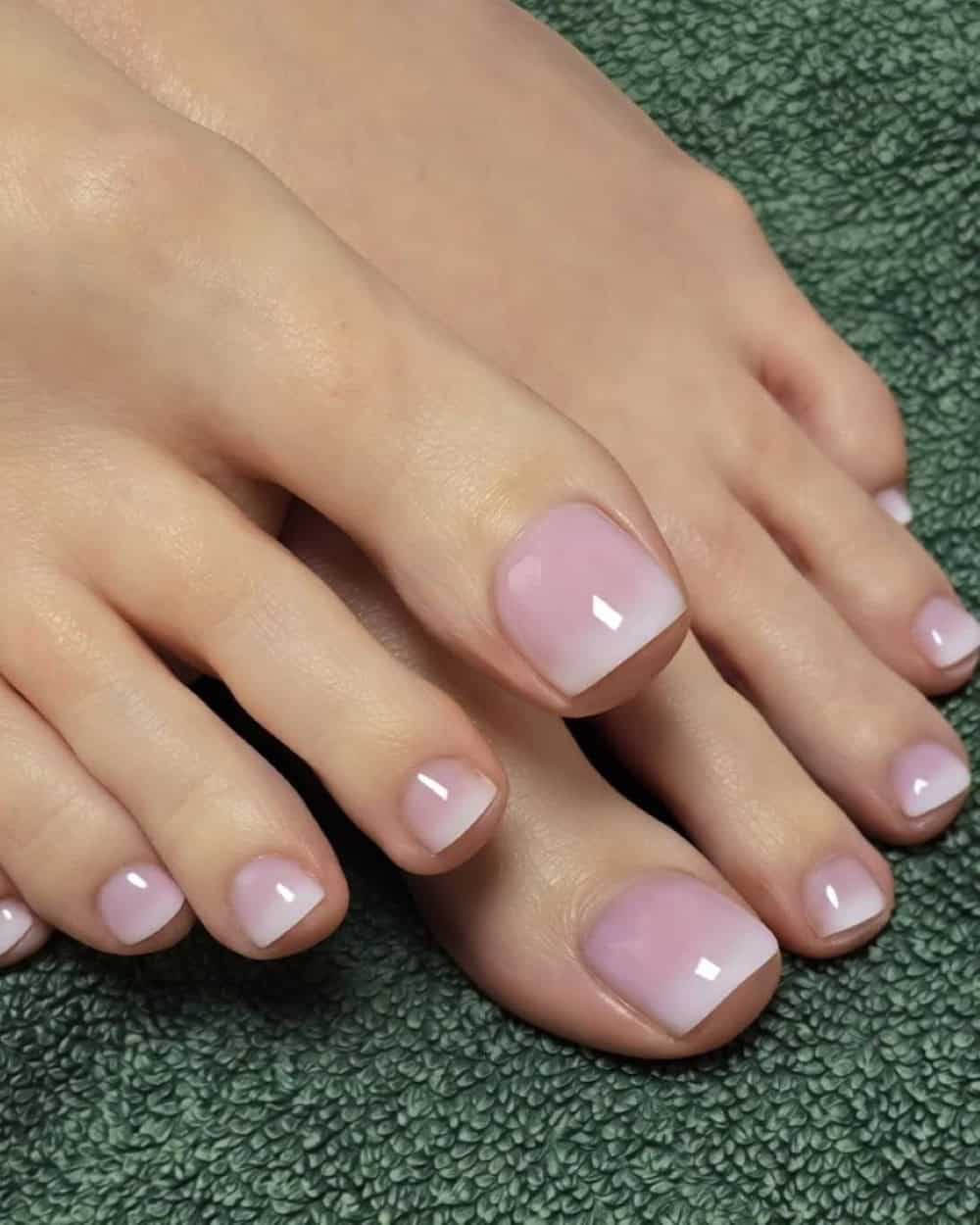 French pedicure with soft pink base and white tips